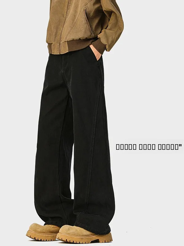 

American Sle Fce Lined Work Trousers Men's Winter Trend Loose Casual Floor Length Pants Thi Straight Leg Pants