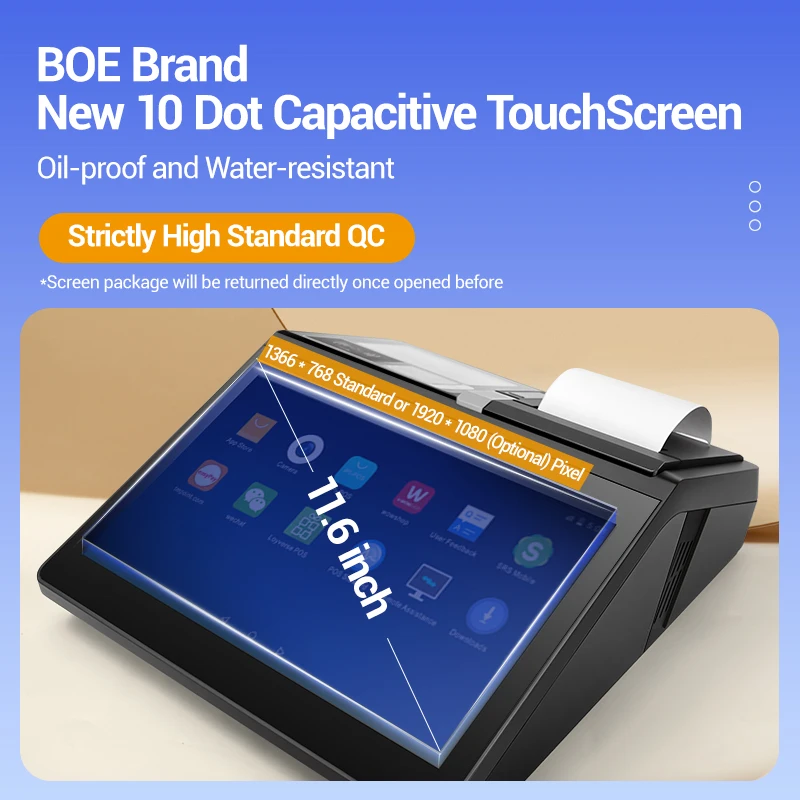 Win 10 Android 11 Wifi Cash Register Desktop 11.6 '' Integrated POS Printer Financial Device Tablet Intelligent Android Terminal