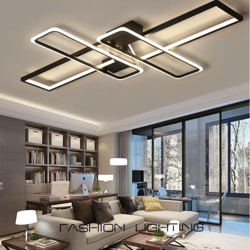 Minimalist LED Chandeliers Lighting Fixtures with Remote Control Black Lustre Ceiling Lamp for Living Room Bedroom Kitchen Home