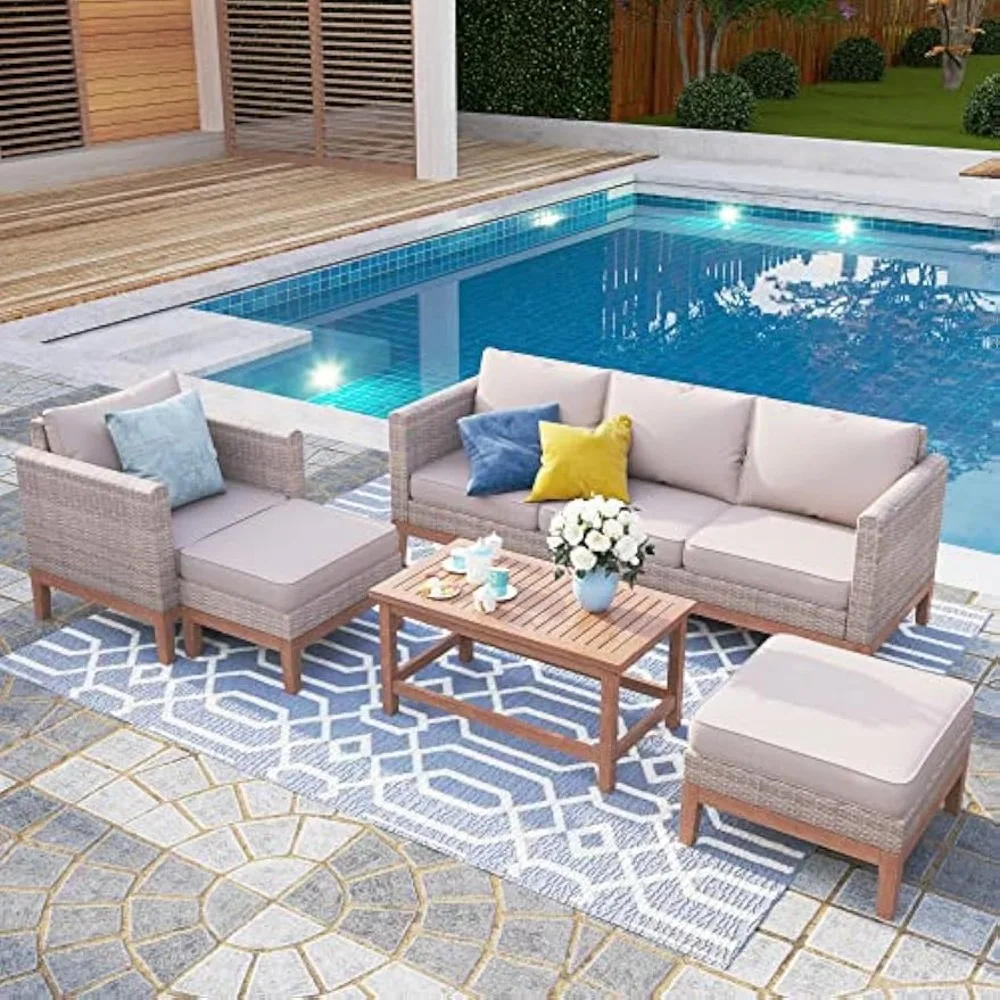 

Patio Conversation Set (Beige, 5 Pcs Set w/3-seat Sofa)