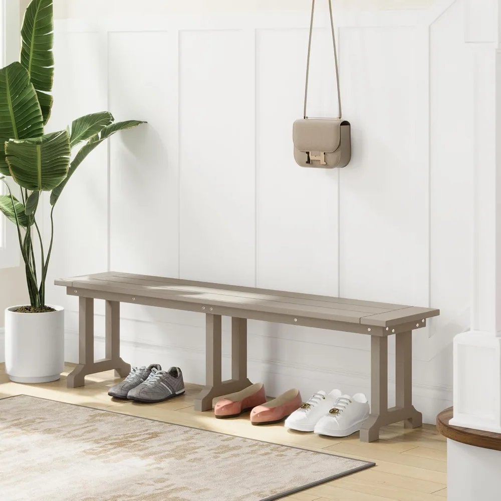 

Outdoor Benches Weatherproof, Park Long Bench Poly Lumber Backless for Entryway Front Porch Garden Bench Seat for Patio