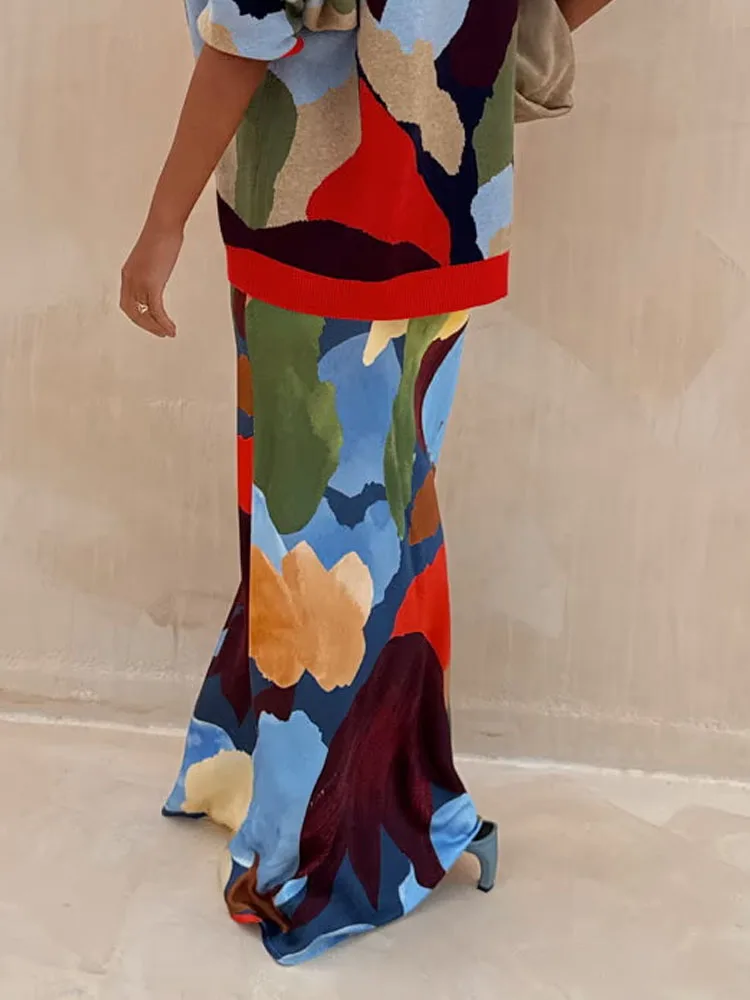 Frühling Casual Temperament Lange Röcke Herbst Elegante Muster Gedruckt Slim Fit Röcke 2025, Frauen Mode Hight Taille Halbe Röcke