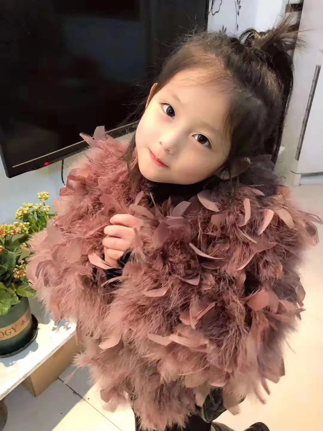 الجملة الاطفال سترة ريش النعام الحقيقي، زهرة فتاة حفل زفاف معطف مع ألواح الريش، متعدد الألوان الأطفال الرسمي