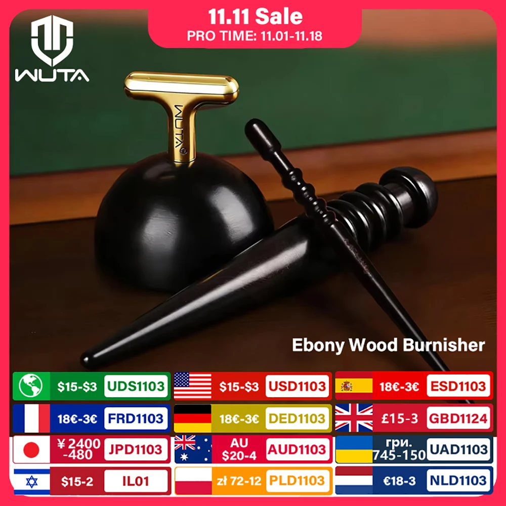 WUTA 1PC Pro Leather Edge Burnisher High Density Ebony Black Wood Slicker Upgrade Burnishing & Polishing DIY Leather Craft Tools