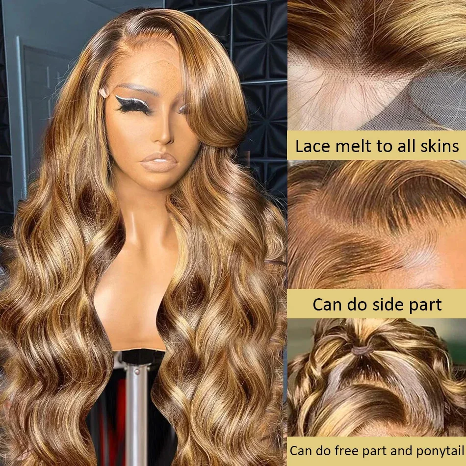 Highlight Wig 13x6 Hd Lace Frontal Wig Honey Blonde Body Wave Lace Front Human Hair Wigs For Women 30 inch 360 HD Full Lace Wig