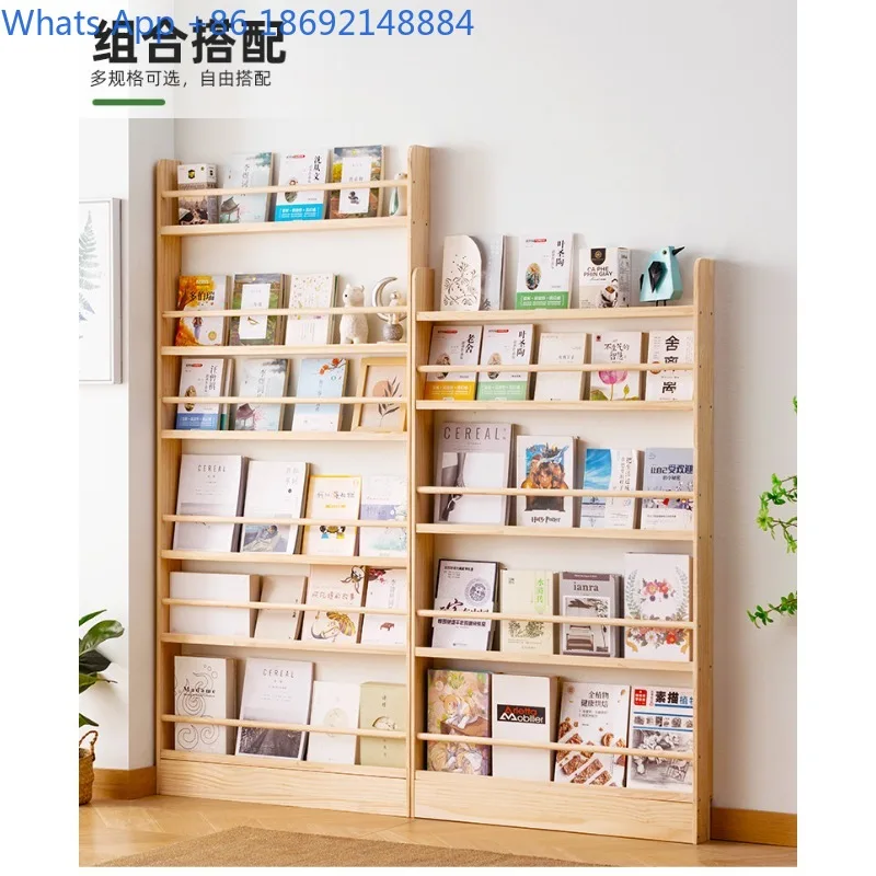 Simple Solid Wood Bookshelf Floor-standing Wall-mounted Home Bookcase Picture Book Rack Living Room Entryway Storage Shelf