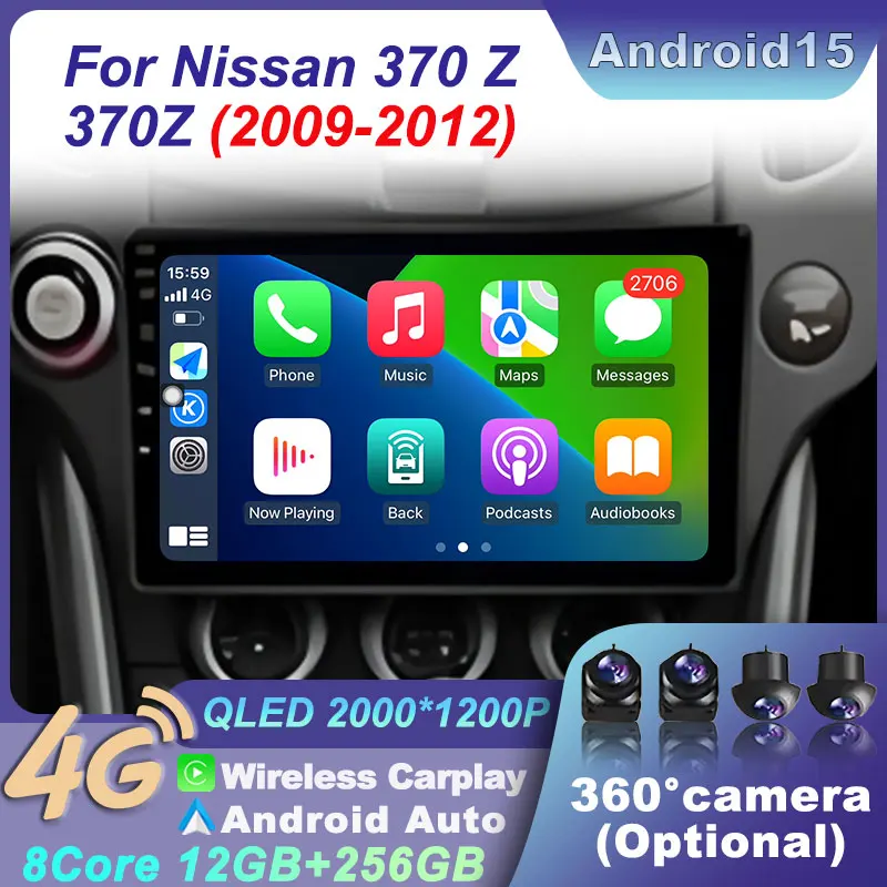 

GPS Car Radio Stereo Navigation CarPlay QLED Screen Multimedia Player DSP Bluetooth for Nissan 370 Z 370Z 2009 - 2012 WIFI Video