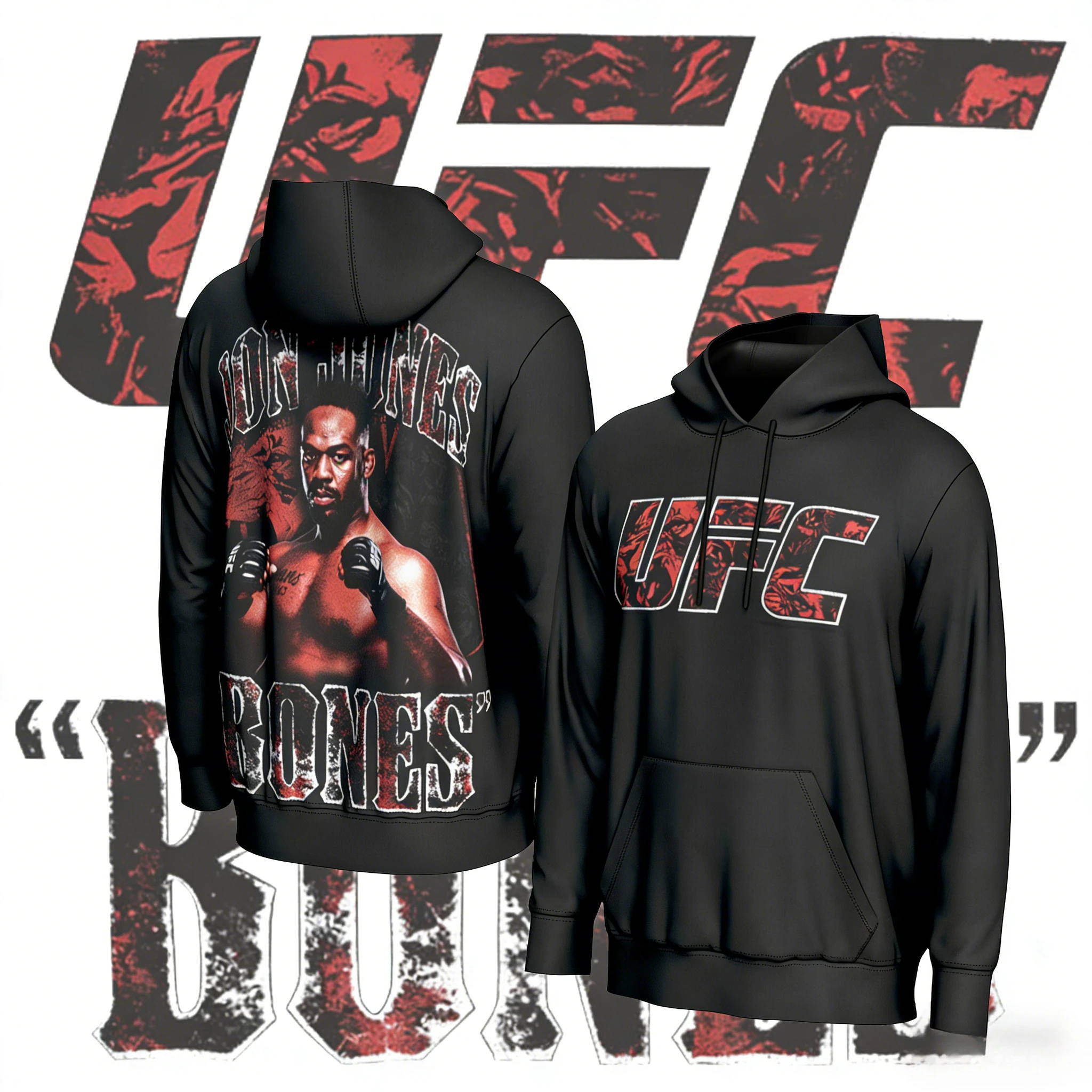 

UFC Legend Jon Jones (некаменная "Bones") 2025-26, осенне-зимняя повседневная толстовка из 100% хлопка для мужчин и женщин