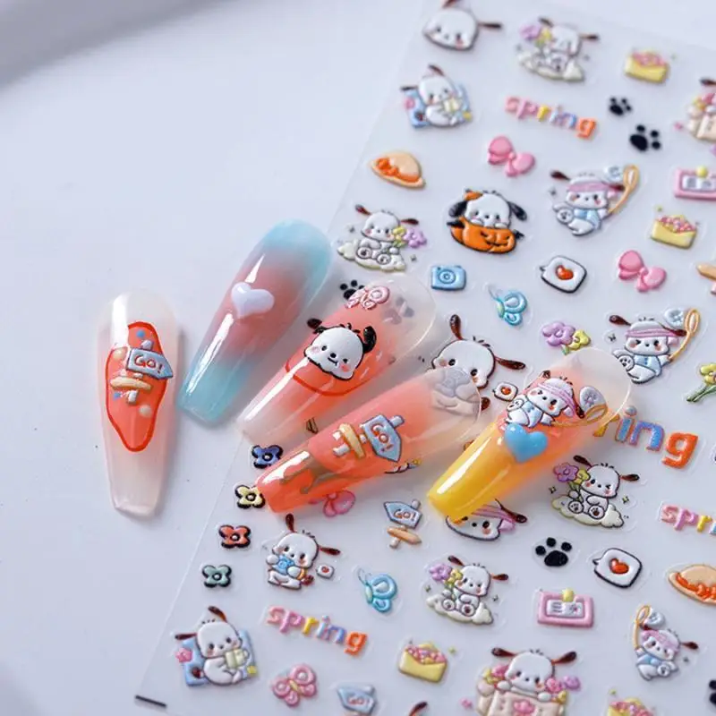 1Pcs Sanrio Hello Kitty Kawaii Nail Stickers Kuromi My Melody Cinnamoroll Pochacco Girl New Year DIY Nail Decorate Stickers Gift