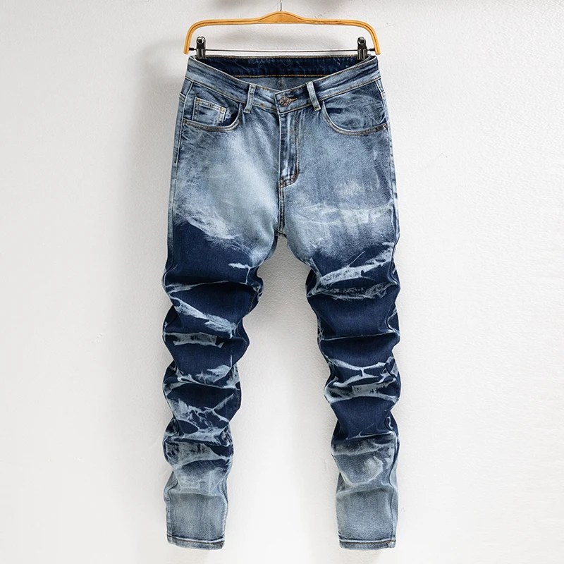 

Американские синие джинсы, мужские прямые брюки, персонализированные брюки большого размера с несколькими карманами, ностальгические джинсы с эффектом усов в стиле ретро