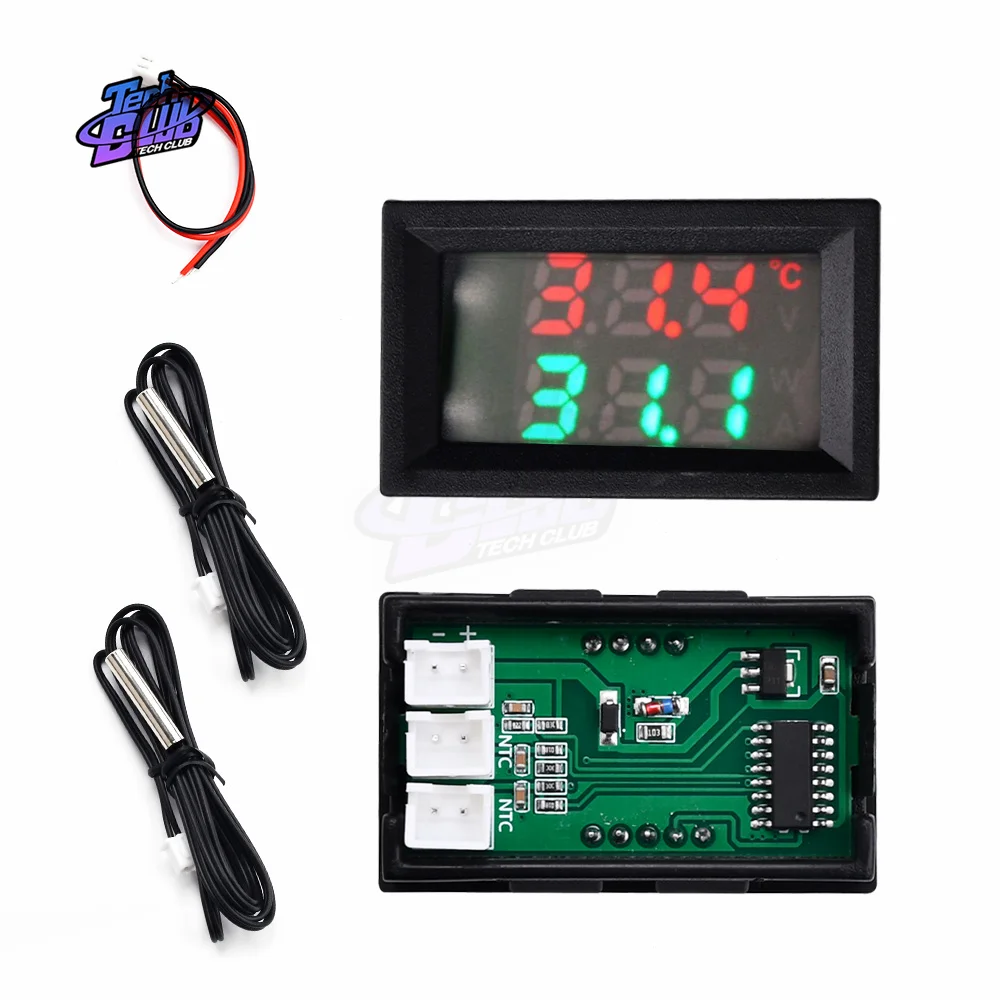 Termómetro con Sensor de temperatura Digital, voltímetro Dual con pantalla LED de 0,28 pulgadas, CC de 4-28V, 5V, 12V, con Cable de sonda NTC 10K