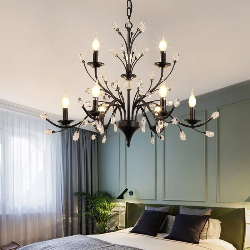 Lampadario a soffitto a LED in cristallo Vintage Country americano Villa soggiorno illuminazione ristorante moderno camera da letto candela Droplight