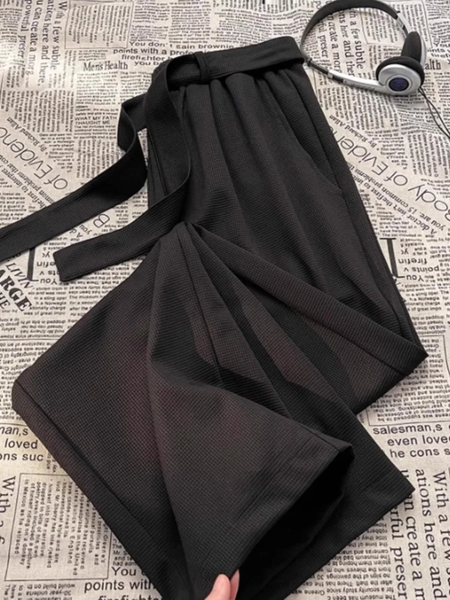 

Мужские повседневные брюки большого размера с широкими штанинами, летние, модные, в гонконгском стиле, свободные, универсальные, в стиле ретро, с драпировкой