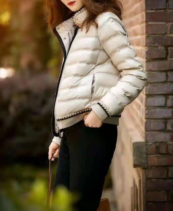 Jaqueta Curta Fena Puffer 2023 Moda Inverno Espa Quente Aodão Casaco Externo Gola Alta Zíper Cor Pura Estilo Emaec...
