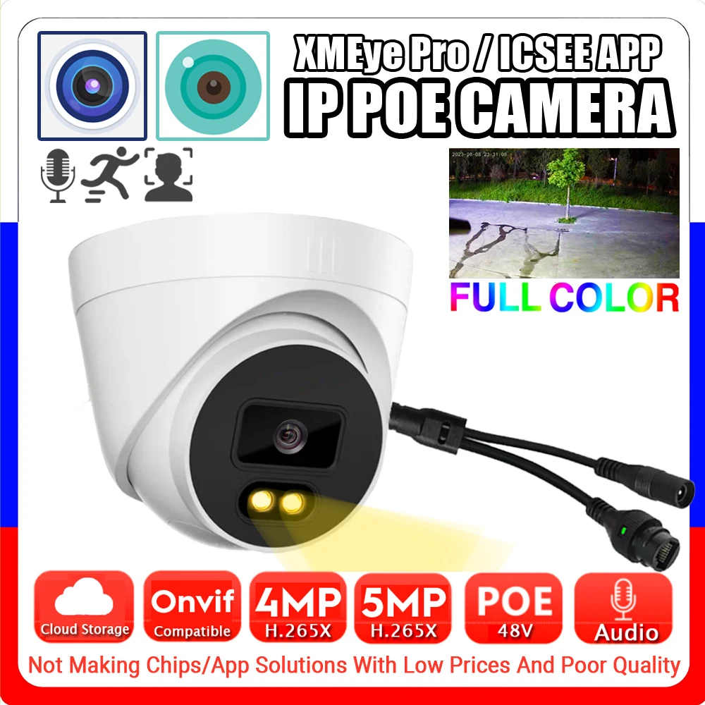 

Audio Semimetal POE IP Indoor Camera 5MP 4MP LED Warm Full Color H.265 HD Mic Onvif Ai Face/Motion Detection Xmeye Pro ICSEE APP