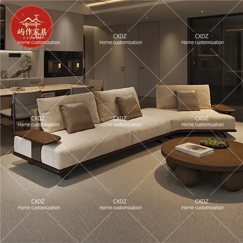 North American Black Walnut Sofa Modern Light Luxury Solid Wood Straight Row Corner Sofa High End Special Shaped Living Room