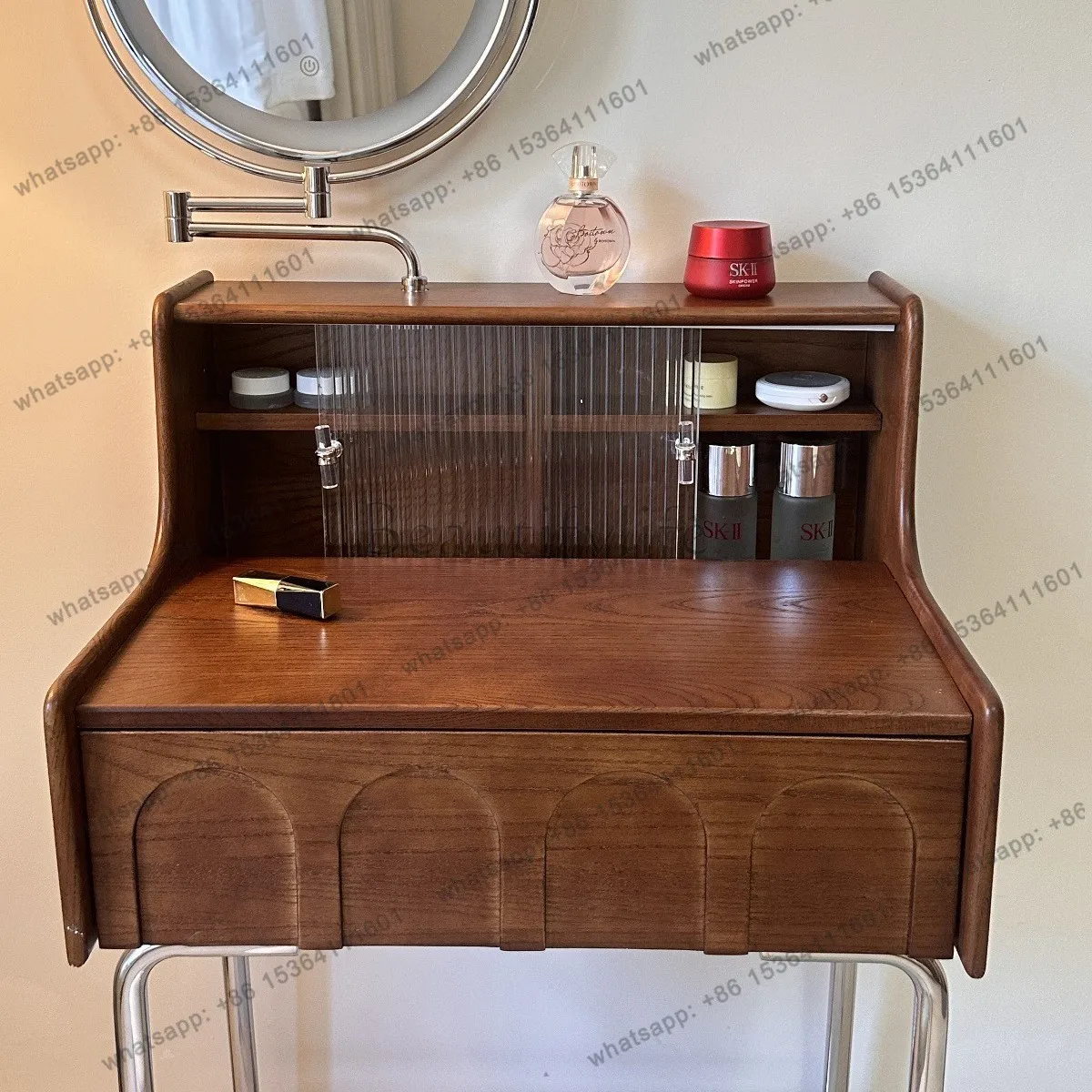 LS solid wood vanity small mini new model with mirror, French vintage bedroom vanity table, Southeast Asian style