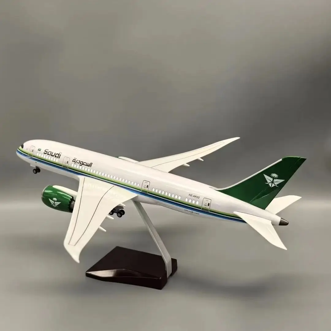 1:130 Scale 43cm 787 Boeing Jetliner Saudi Arabian Airlines B787 Aircraft Model Die-Cast Resin Aircraft Jewelry with LED Lights