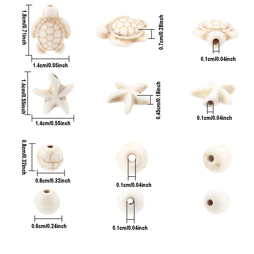 カメとヒトデの形をしたイヤリング、20のかわいい人工ターコイズ、ネックレス、キーホルダー、電話チェーン、アンクル、ビーズ、DIY自由奔放に生きる