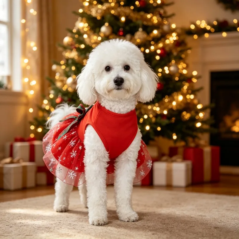 Pet Party Dress Up Props Party Photo Booth Props New Pet Clothing Christmas Day Celebration Party Christmas Dog Mesh Dress view 6
