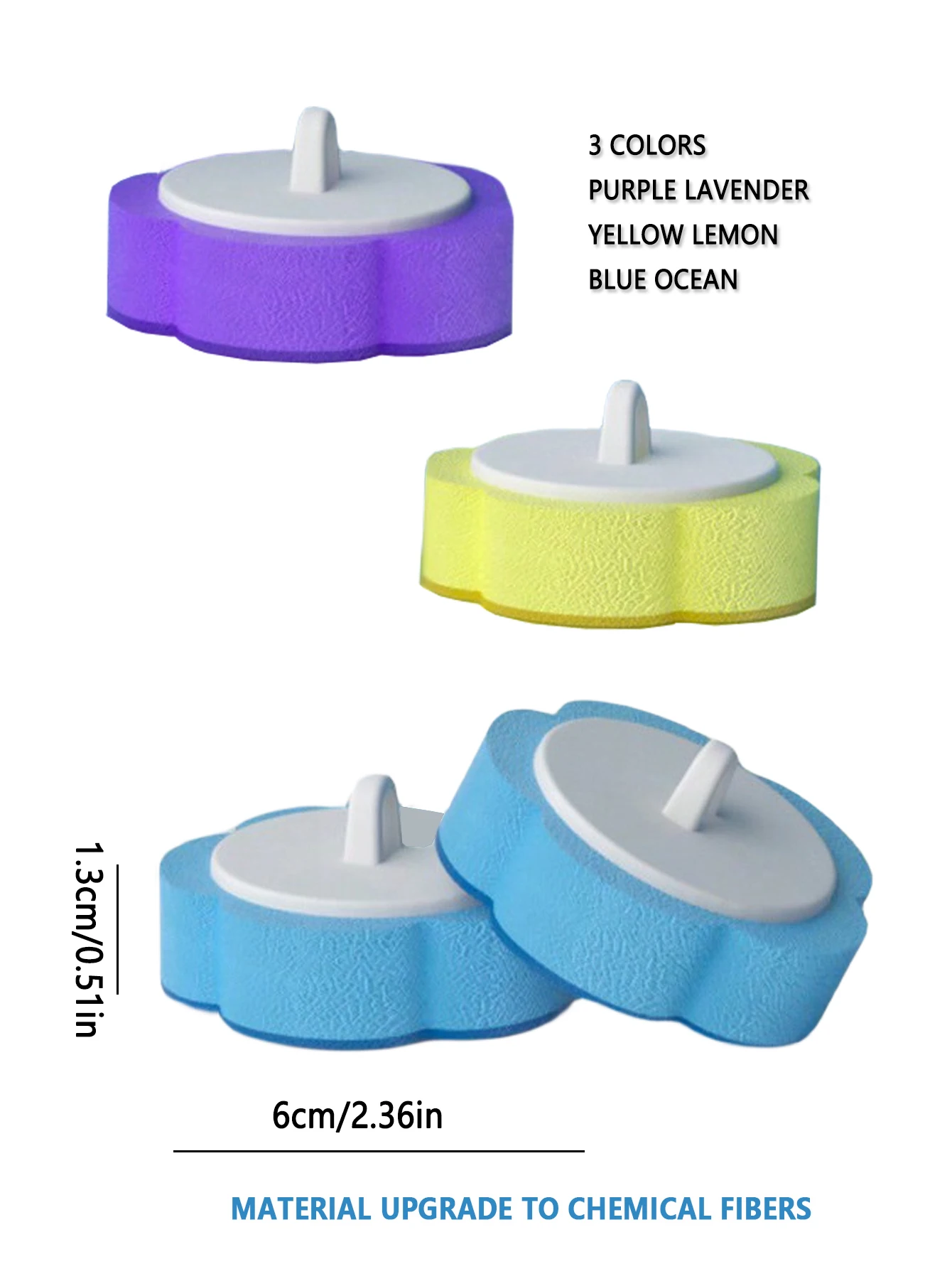 Disposable Toilet Brush Heads Pack Of 3: Yellow (Lemon Scent), Blue (Ocean Scent), Purple (Lavender Scent)