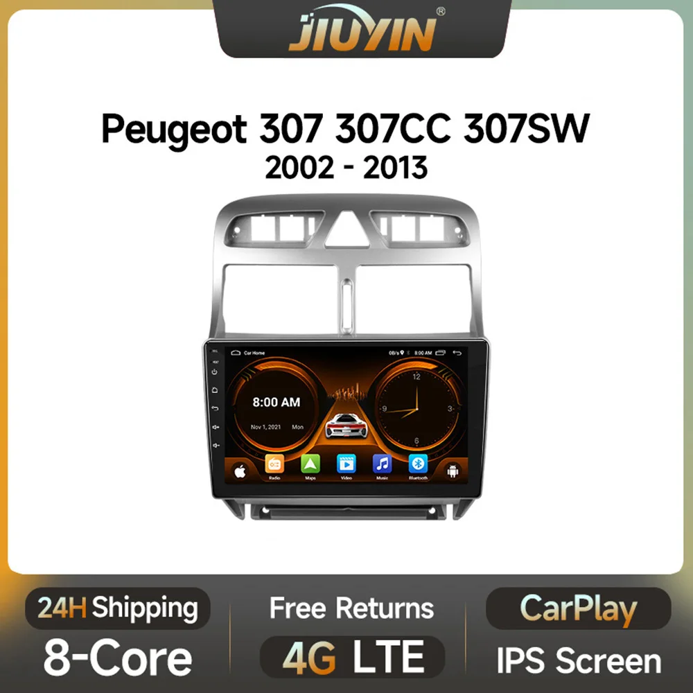 JIUYIN Radio samochodowe dla Peugeot 307 307CC 307SW 2002 - 2013 bezprzewodowe CarPlay Android Auto inteligentne systemy samochodowe No 2 din 2din DVD