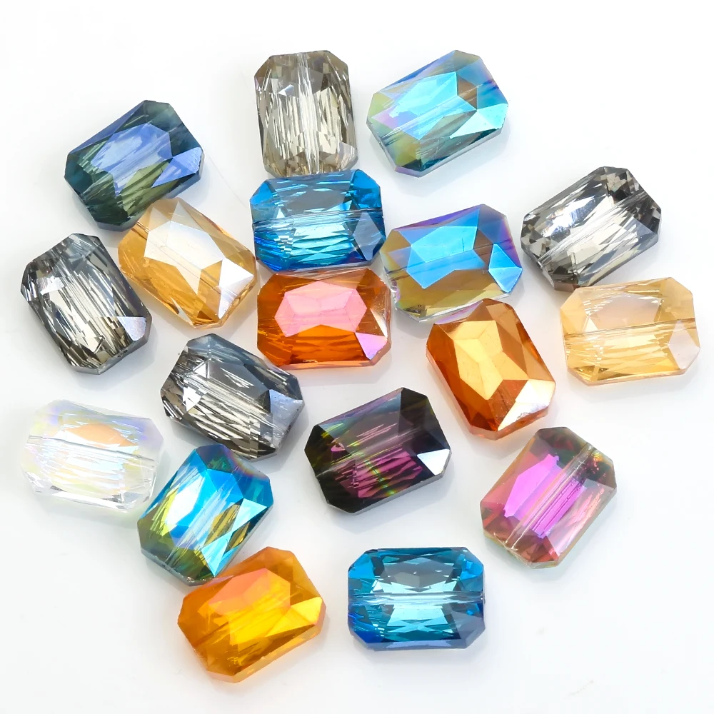 

10Pcs Glass Faceted Rectangle Beads 13x18mm Natural Stone Loose Bead For DIY Making Charms Necklace Crystals Jewelry Accessories