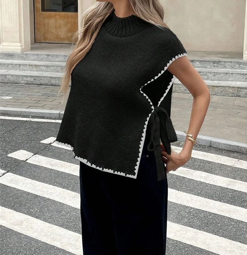 

2025 Sleeveless Sweater Vest with Simple Design Color-Contrasting Butterfly Knot Tie Overcoat