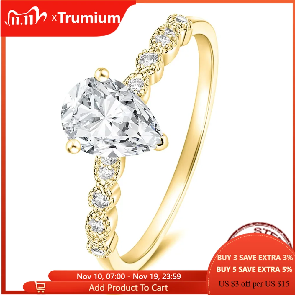 

Trumium New Style 925 Sterling Silver Teardrop Engagement Rings for Women Sparkling Zircon Wedding Bands Fine Jewelry Gift