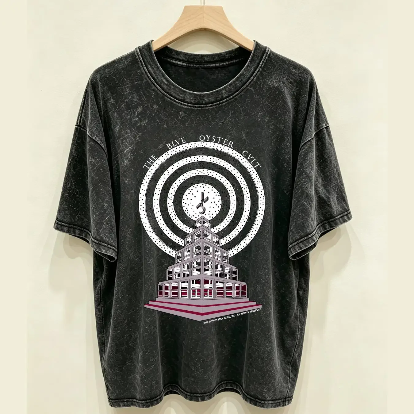 washed T Shirt Vintage Blue Oyster Cult 1988 Black Men S 2345XL vintage Washed Stretched Casual fashion Breathable Comfortable
