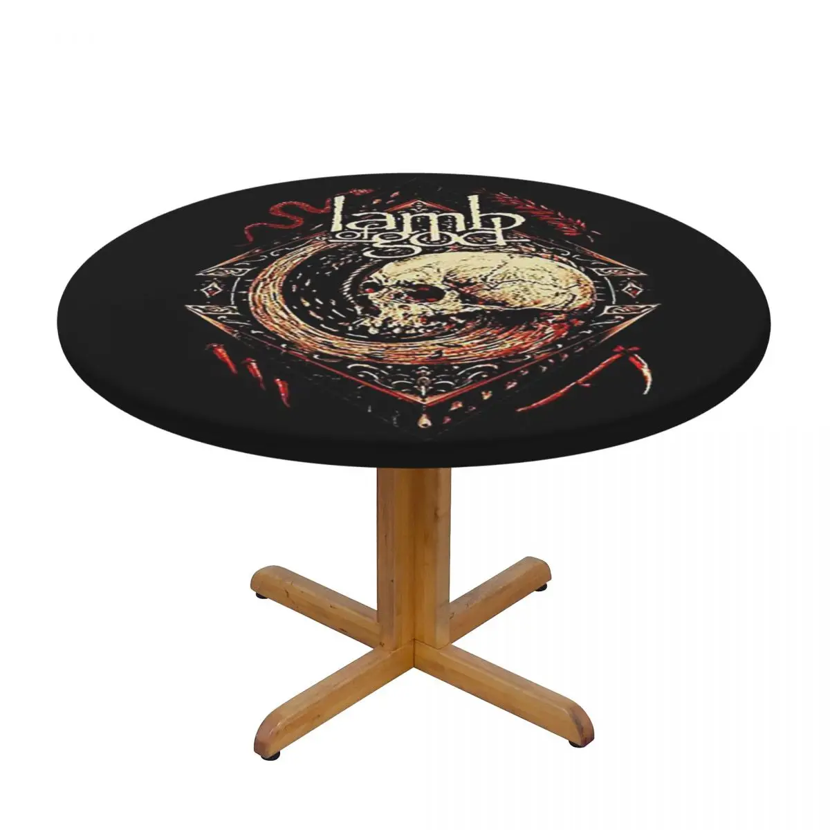 Black Metal Lamb Of God Waterproof Round Tablecloth Oilproof Table Cloth for Kitchen Events Dining Table Cover