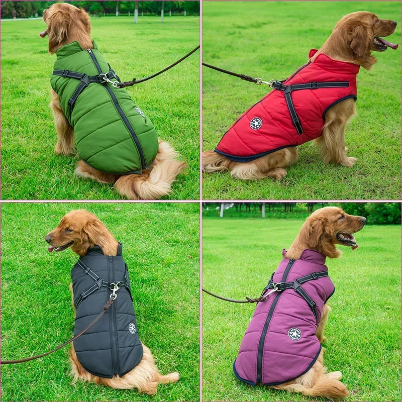 Winter Warm Dog Jacket Waterproof Pet Coat for Small Large Dog Clothes Fleece with Harness Puppy Vest Chihuahua Labrador Costume