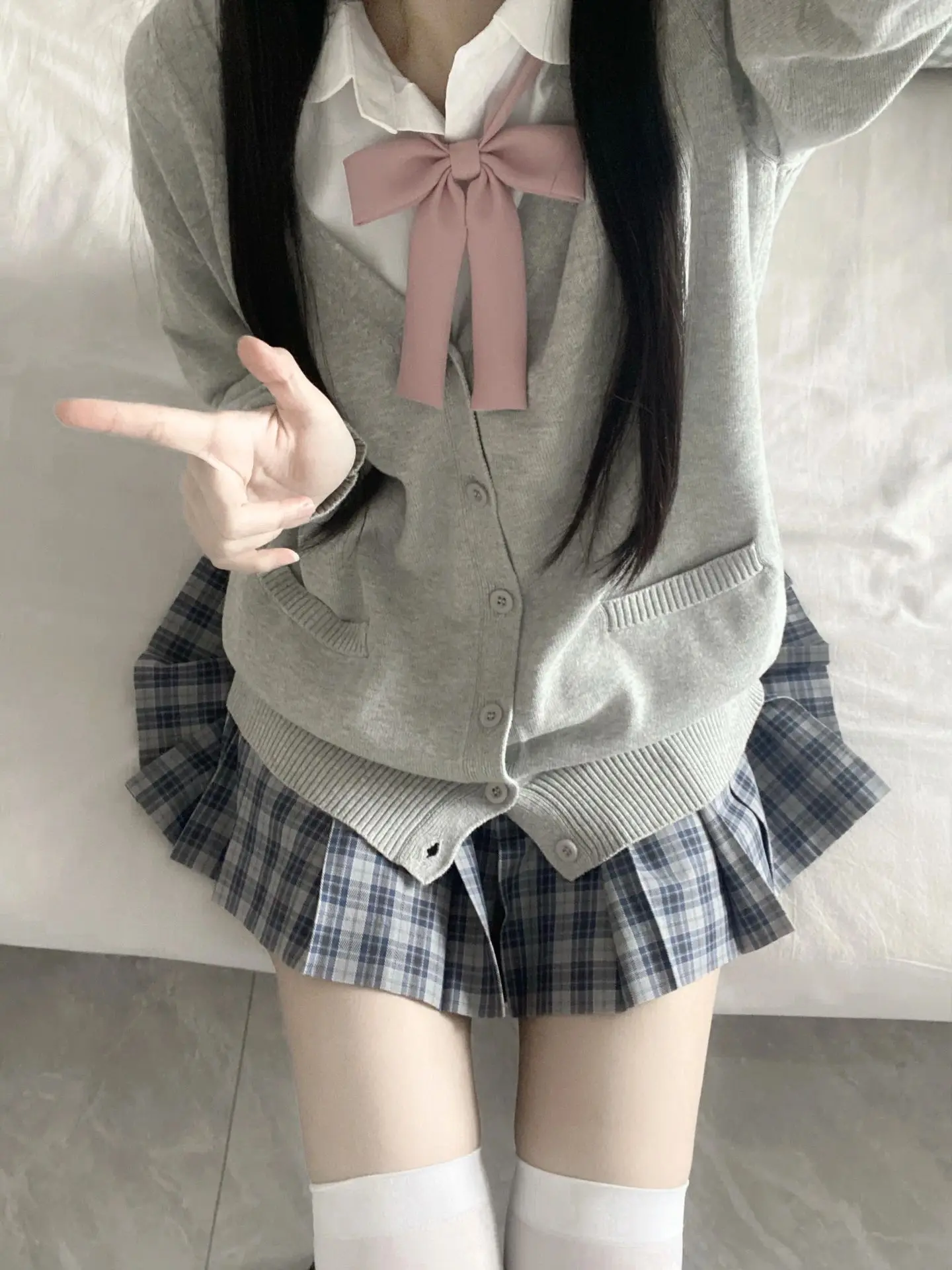 

Юбка-плиссе с высокой талией в стиле «дождевая занавеска» для студенток, женская милая японская школьная юбка