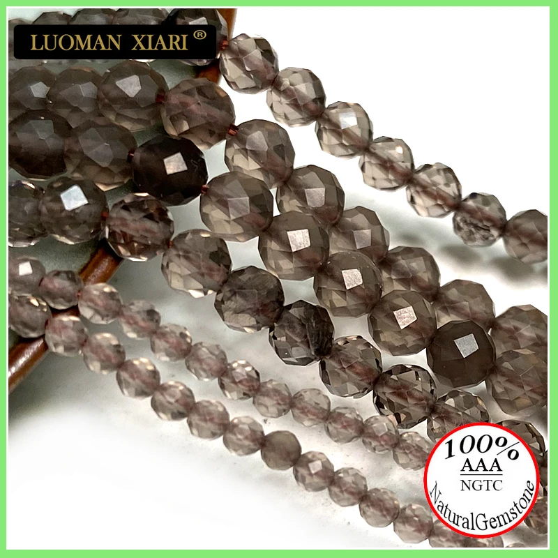 

Fine 100% Natural Stone Beads Faceted Smoky Quartz Loose Round Gemstone For Jewelry Making DIY Bracelet Necklace Charm 2-4mm