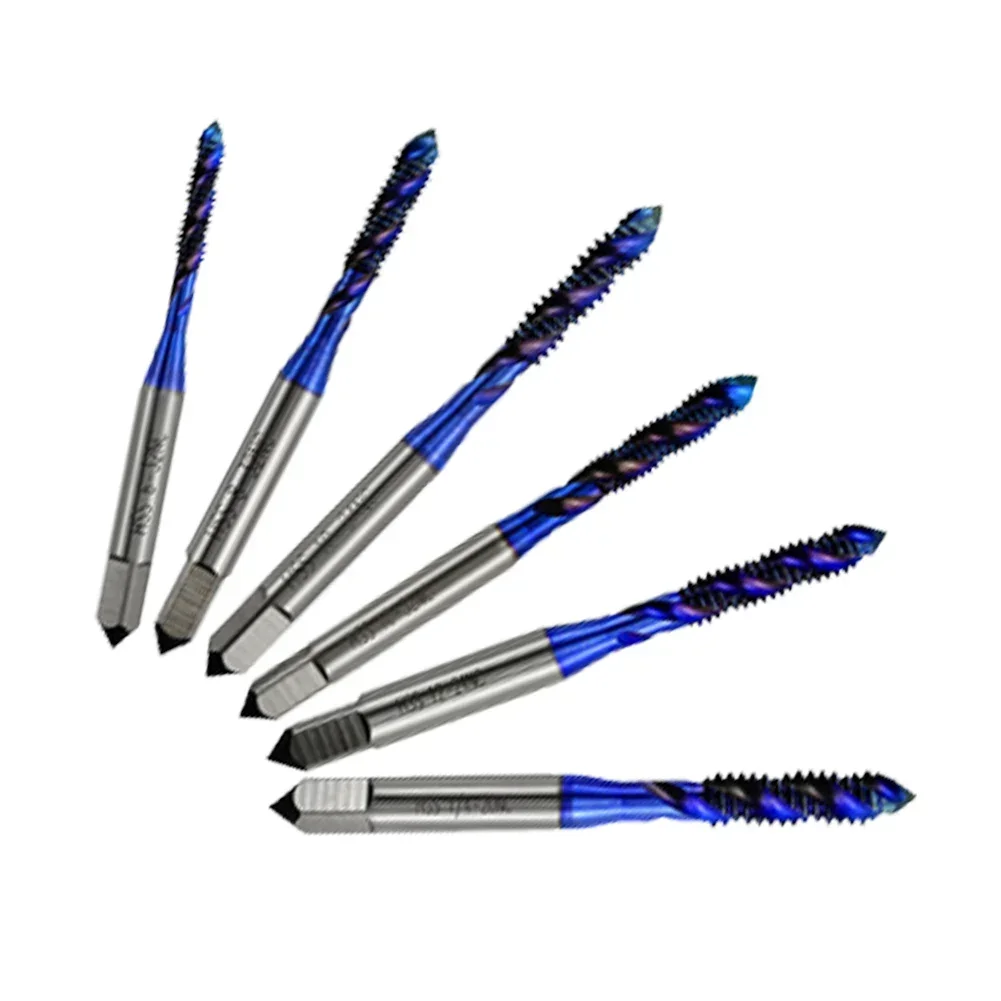 6pcs HSS Metric Plug Tap Screw Tap Drill Blue Plated Machine Tap Threading Tools Spiral Tap Drill Machine Tap Hand Tools ﻿