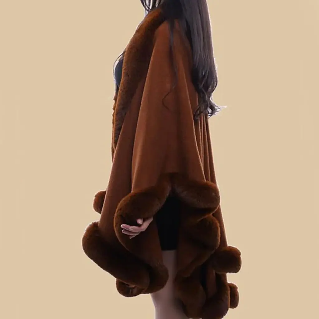 

Winter New European American Style Artificial Fox Fur Shawl with Hood And Tassel Women's Fashion Outerwear