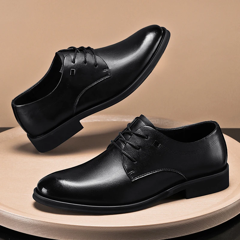 Leather business dress shoes men lace up soft soles soft leather business shoes black youth work shoes men wedding party shoes