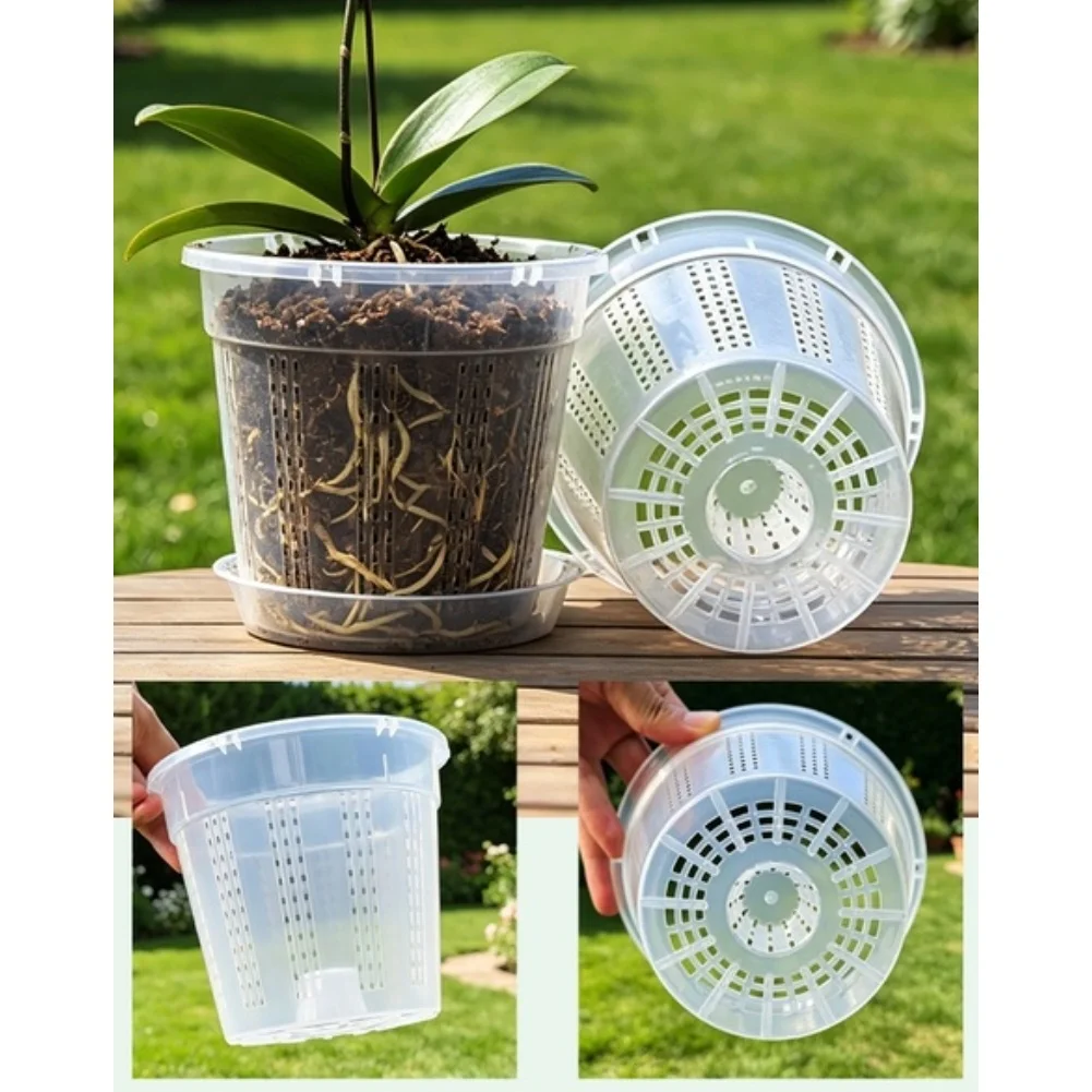 Thick Clear Plastic For Orchid Pots with Drainage Holes Side Vents and Waterproof Trays for Balanced Moisture Control