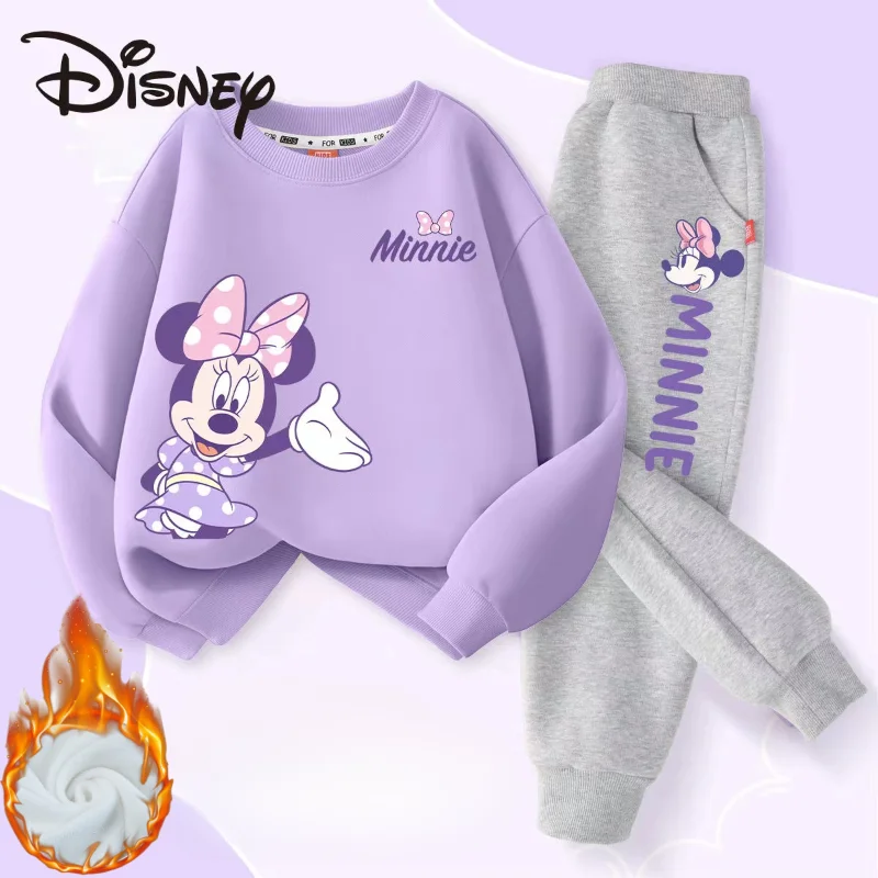 Winter Baby Girl Clothes Set Kid Boy Disney Minnie Sweatshirts Pullover & Pants 2pcs Suit Children Long Sleeve Plush Warm Suit