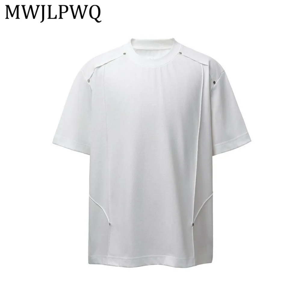 

MWJLPWQ Стильная мужская футболка с коротким рукавом, модная, в стиле High Street, плиссированная, свободного кроя, повседневная, универсальная, однотонная, с круглым вырезом, 14287