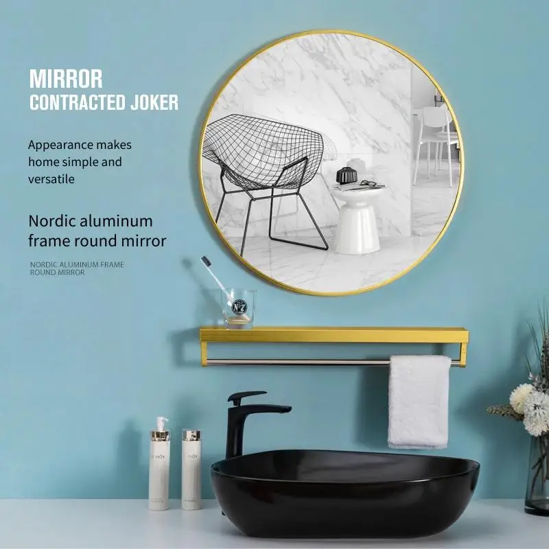 Bathroom Mirror 60 cm Round Wall Mounted Makeup Mirror with Storage Shelf Simple Vanity  for Home, Apartment and Hotel Use