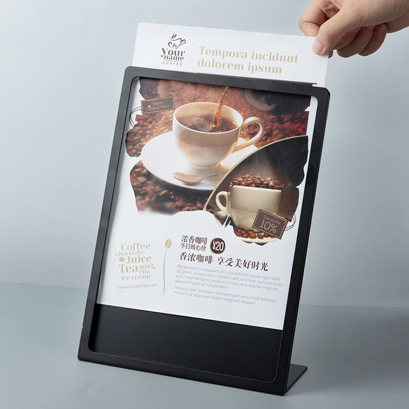 A3/A4 Black Menu Display Board High-grade Coffee Price List Show Board Sign Holder Stainless Steel Picture Display Table Card
