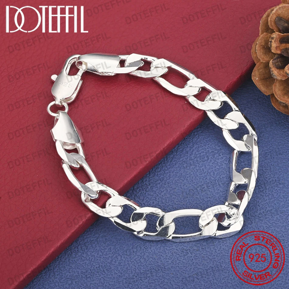 925 Sterling Silber 8-Zoll 10mm Einfaches Figaro-Armband für Männer und Frauen, Modisches Party-Geschenk-Accessoire