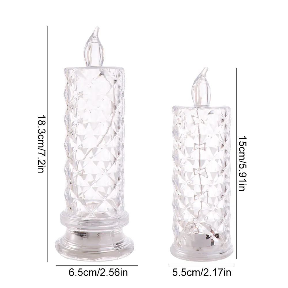 

2Pcs Rose Projection Crystal LED Candle Light Transparent Battery Powered Christmas Decoration Lights Romantic Atmosphere