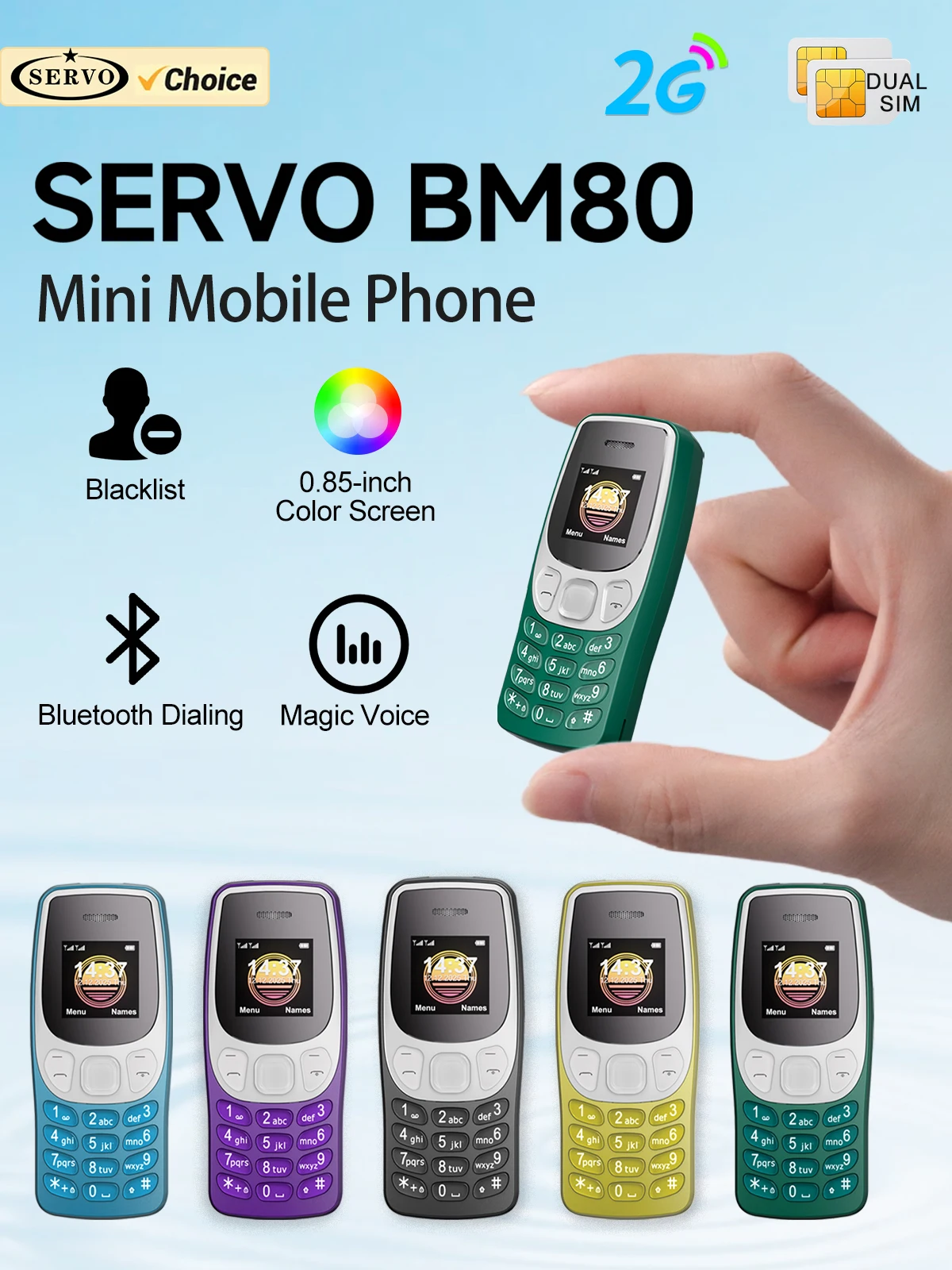 SERVO mini Telefon komórkowy Sieć 2G Bluetooth Dialer Czarna Lista Nagrywanie Rozmów Dual SIM Tryb Czekania Ekran 0,85 cala Super Małe Telefony — 2