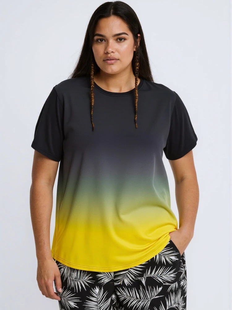 Plus Size Women's Gradient T-shirt 1XL-7XL, Quick Dry Breathable Oversized Sports Tee, Summer Gym Workout Running Shirt