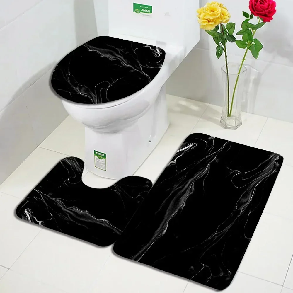 Set di tappetini da bagno in marmo astratto Linee dorate geometriche creative Tappeto nero per la casa Decorazione del bagno Tappeti antiscivolo