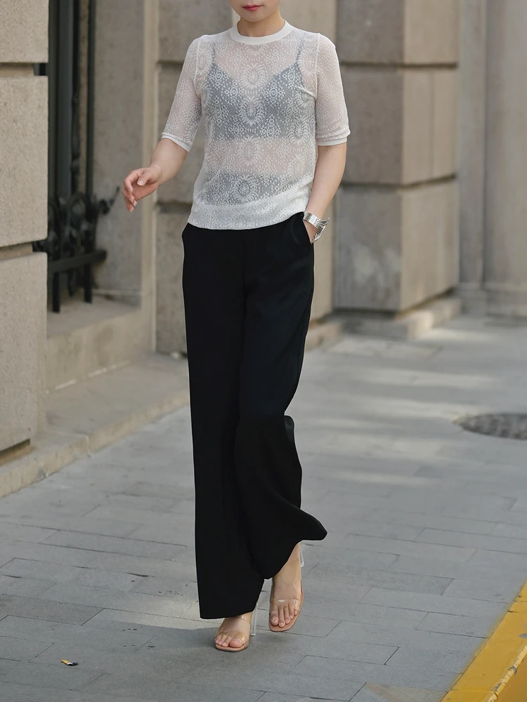 

Spring 2025 Women's Wide Leg Pants Anti-Wrinkle Draped Acetate Casual Trousers Comfortable Straight Cut Pants l Waist