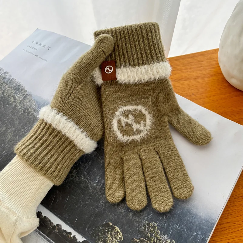 Winter Warm Gloves Korean Style Long Screw Gloves Outdoor Sports Cycling Knitted Wool Touch Screen Fingerless Gloves