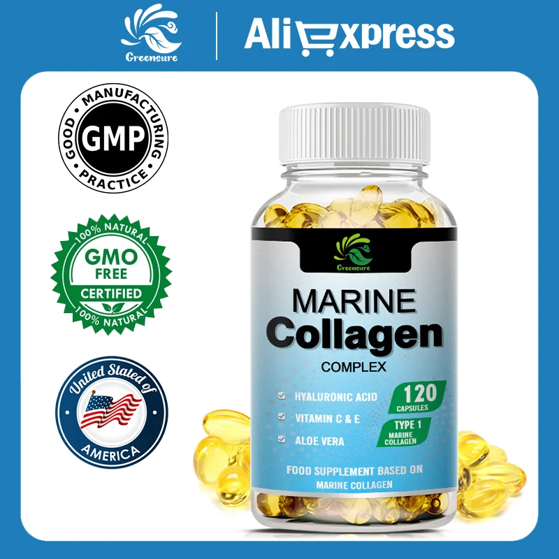 

Marine Collagen Capsule for Whitening Beauty Supplement Radiant Skin, Hair, Nails, Joints, & Bones - 60/120 Capsules